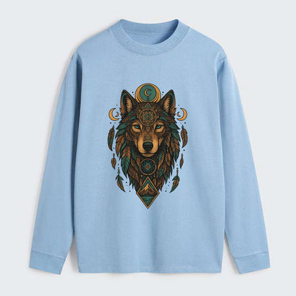 Retro 80s Wolf  - Classic Long Sleeve Shirt - Light Blue
