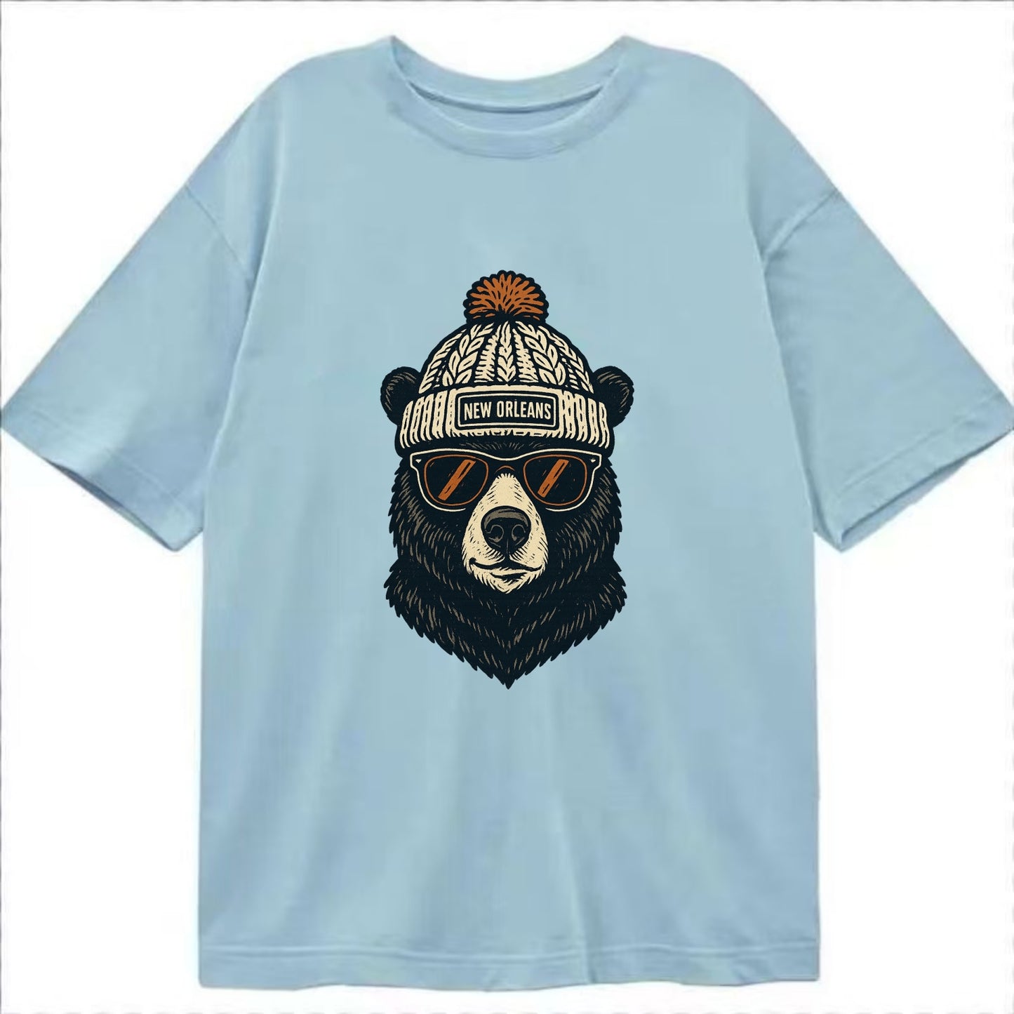 Louisiana Black Bear wearing New Orleans beanie with pom pom and wayfarer - Classic T-shirt - Light Blue