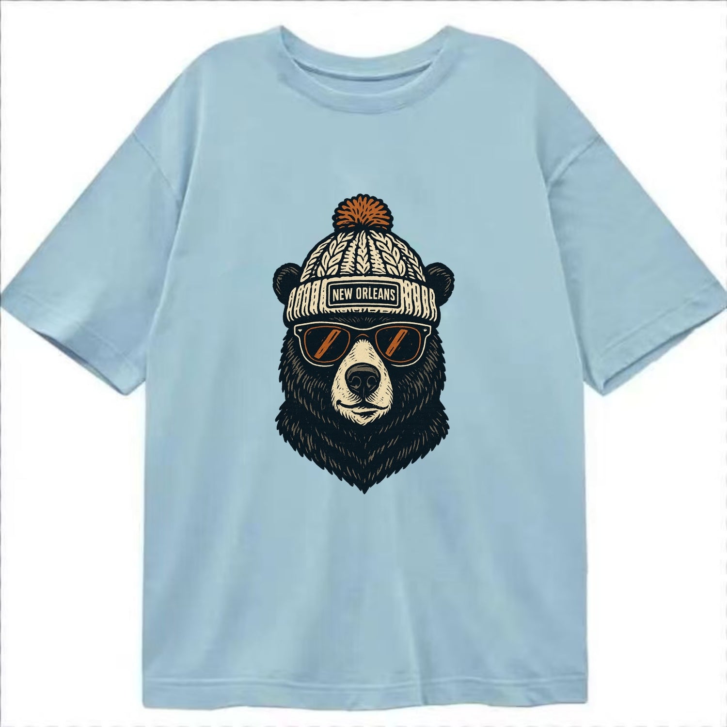 Louisiana Black Bear wearing New Orleans beanie with pom pom and wayfarer - Classic T-shirt - Light Blue