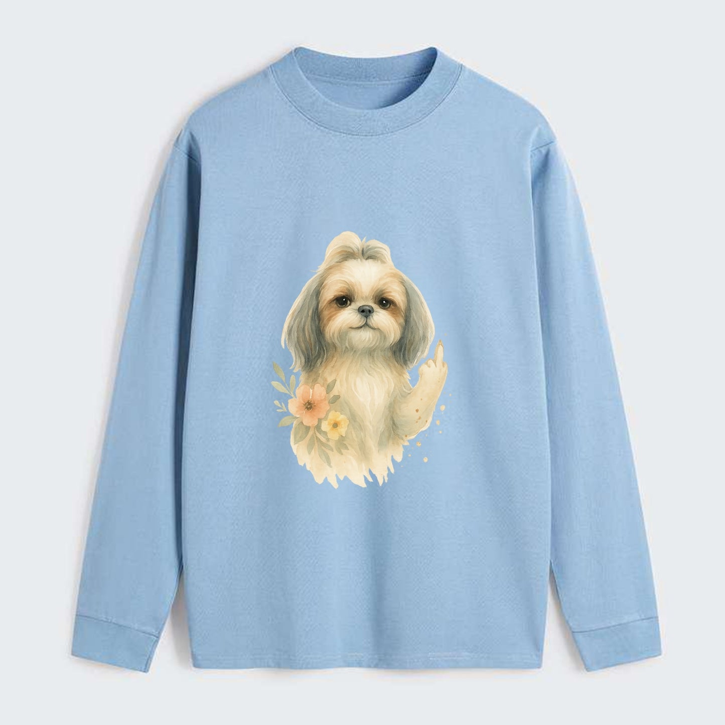 Shih Tzu with long flowing silky hair, tiny paw showing attitude - Classic Long Sleeve Shirt - Light Blue