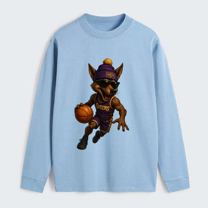 Hollywood Coyote wearing Lakers beanie with Showtime patch and wayfarer - Classic Long Sleeve Shirt - Light Blue