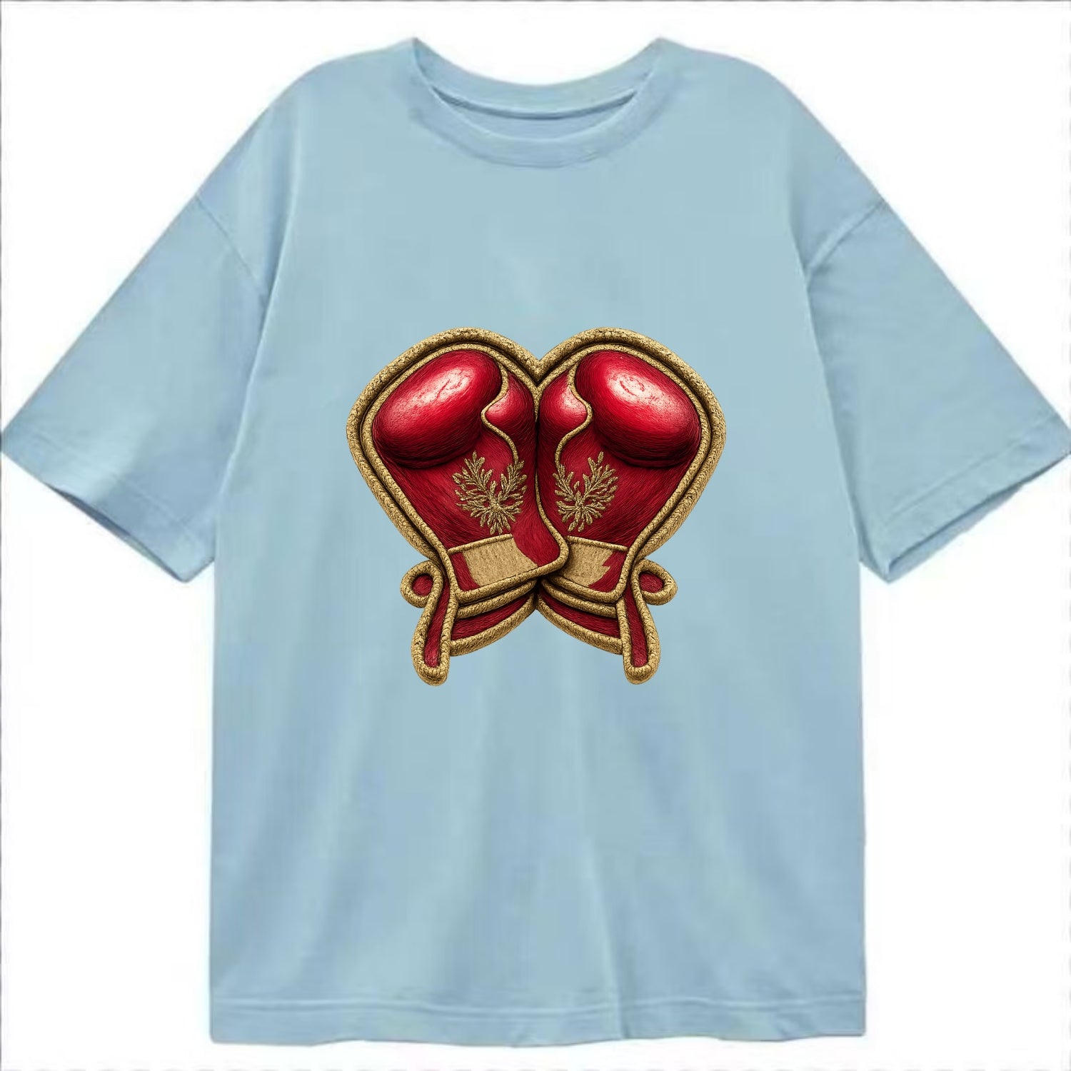 Embroidered patch design - BOXING GLOVES - red boxing gloves crossed in crimson - Classic T-shirt - Light Blue