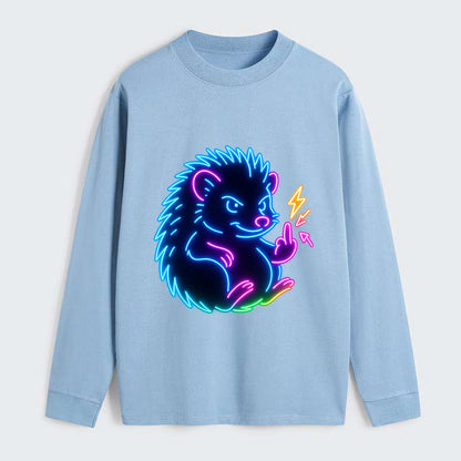 tiny hedgehog curled up slightly, one little paw raised flipping the - Classic Long Sleeve Shirt - Light Blue