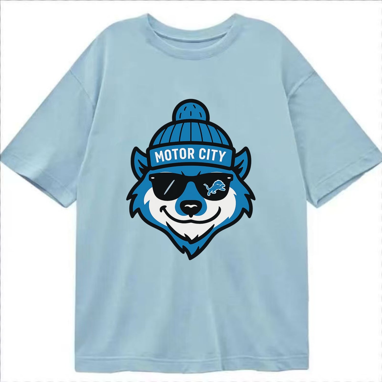 Motor City Wolverine wearing Lions beanie with gear patch and wayfarer sunglasses - Classic T-shirt - Light Blue