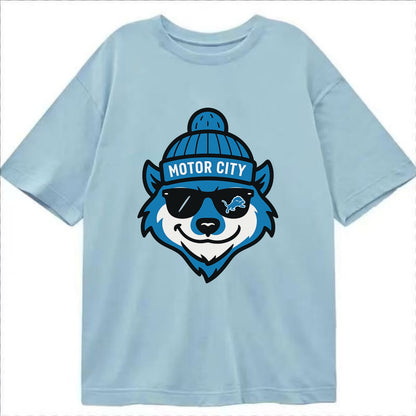 Motor City Wolverine wearing Lions beanie with gear patch and wayfarer sunglasses - Classic T-shirt - Light Blue