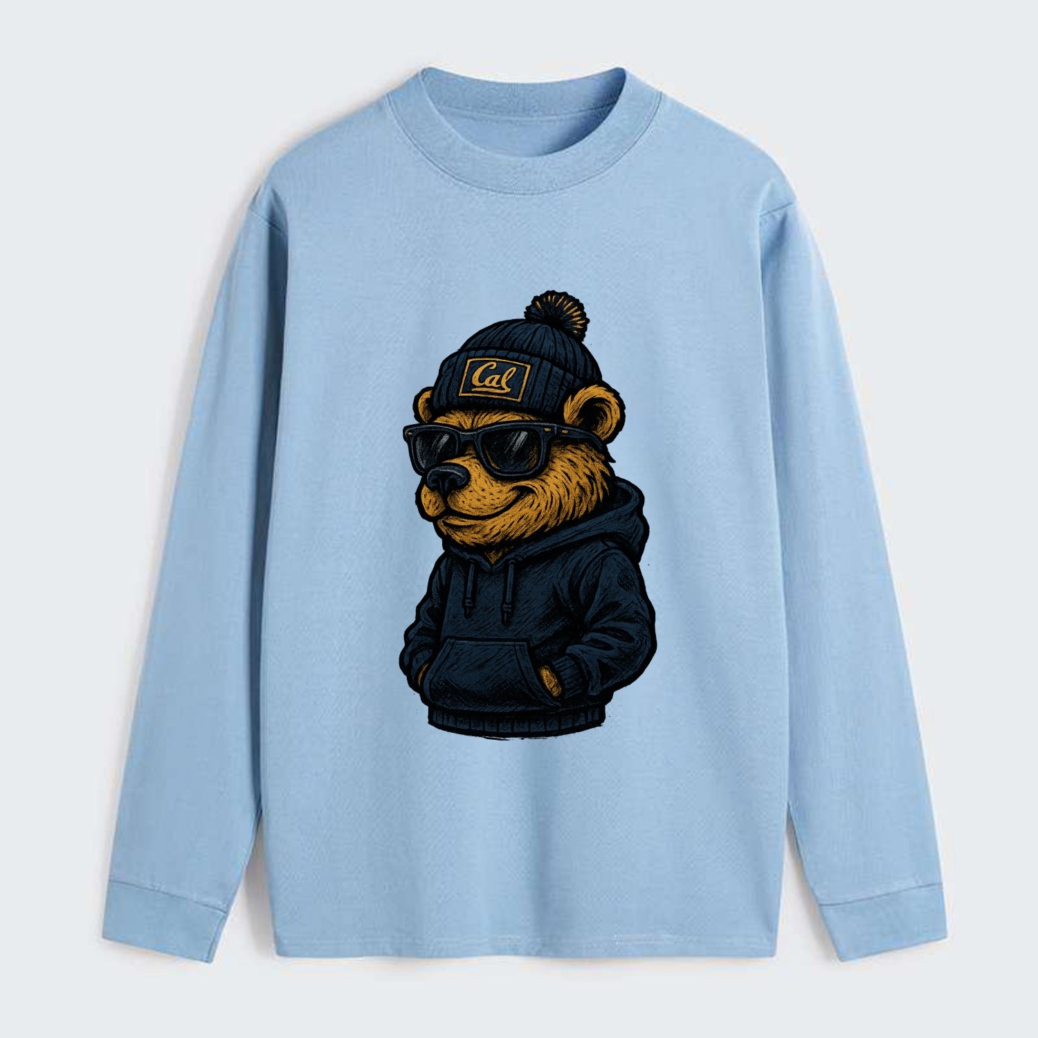 Berkeley Bear wearing Cal beanie with script patch - Classic Long Sleeve Shirt - Light Blue
