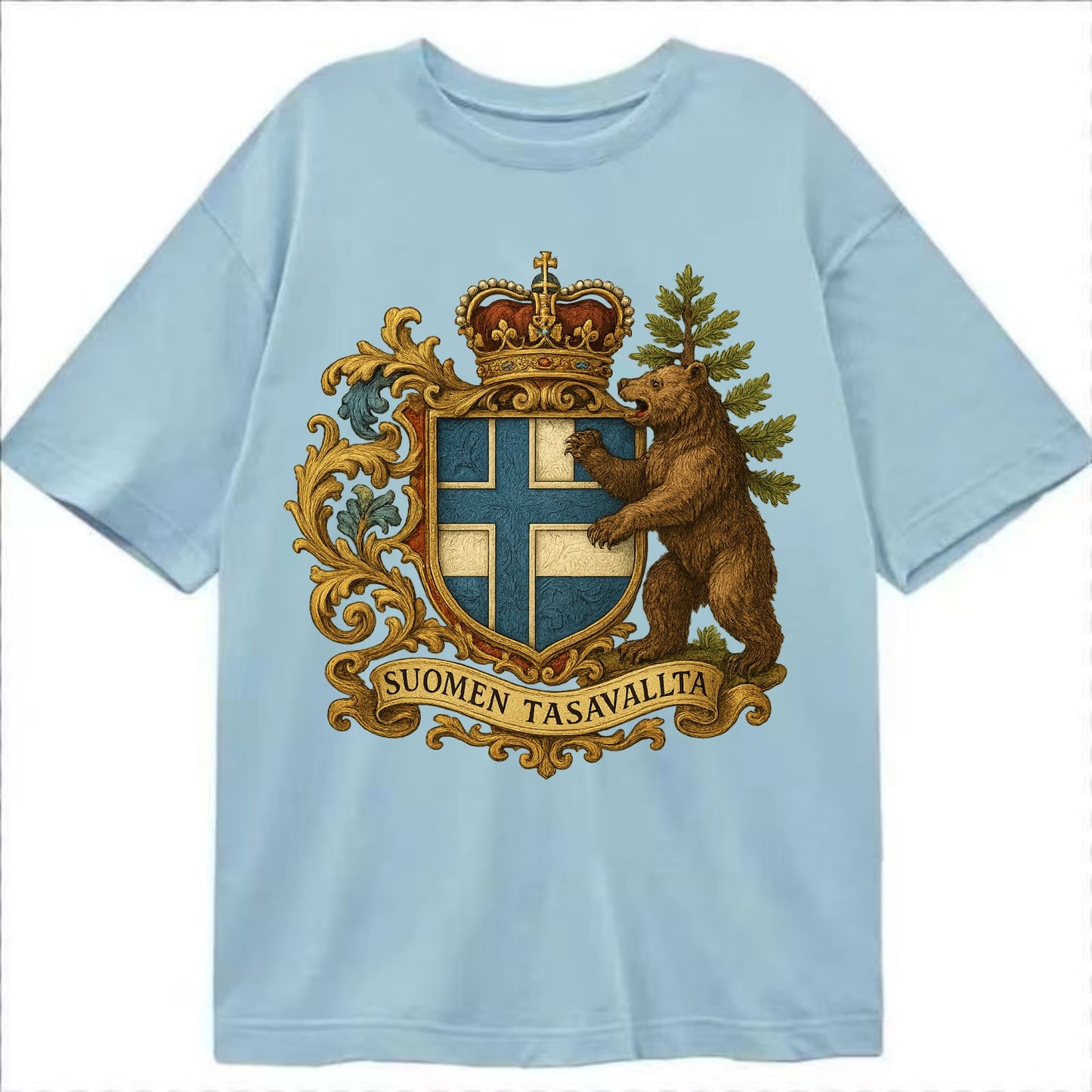 Finland Brown Bear Emblem  - Classic T-shirt - Light Blue