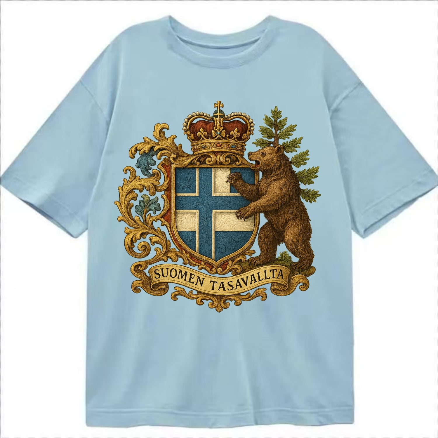Finland Brown Bear Emblem  - Classic T-shirt - Light Blue