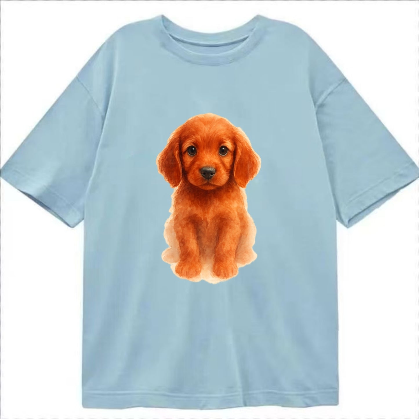 Baby Irish Setter Puppy - mahogany red coat, feathered ears, friendly eyes, - Classic T-shirt - Light Blue