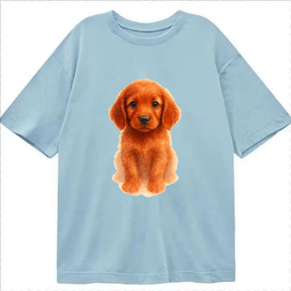 Baby Irish Setter Puppy - mahogany red coat, feathered ears, friendly eyes, - Classic T-shirt - Light Blue