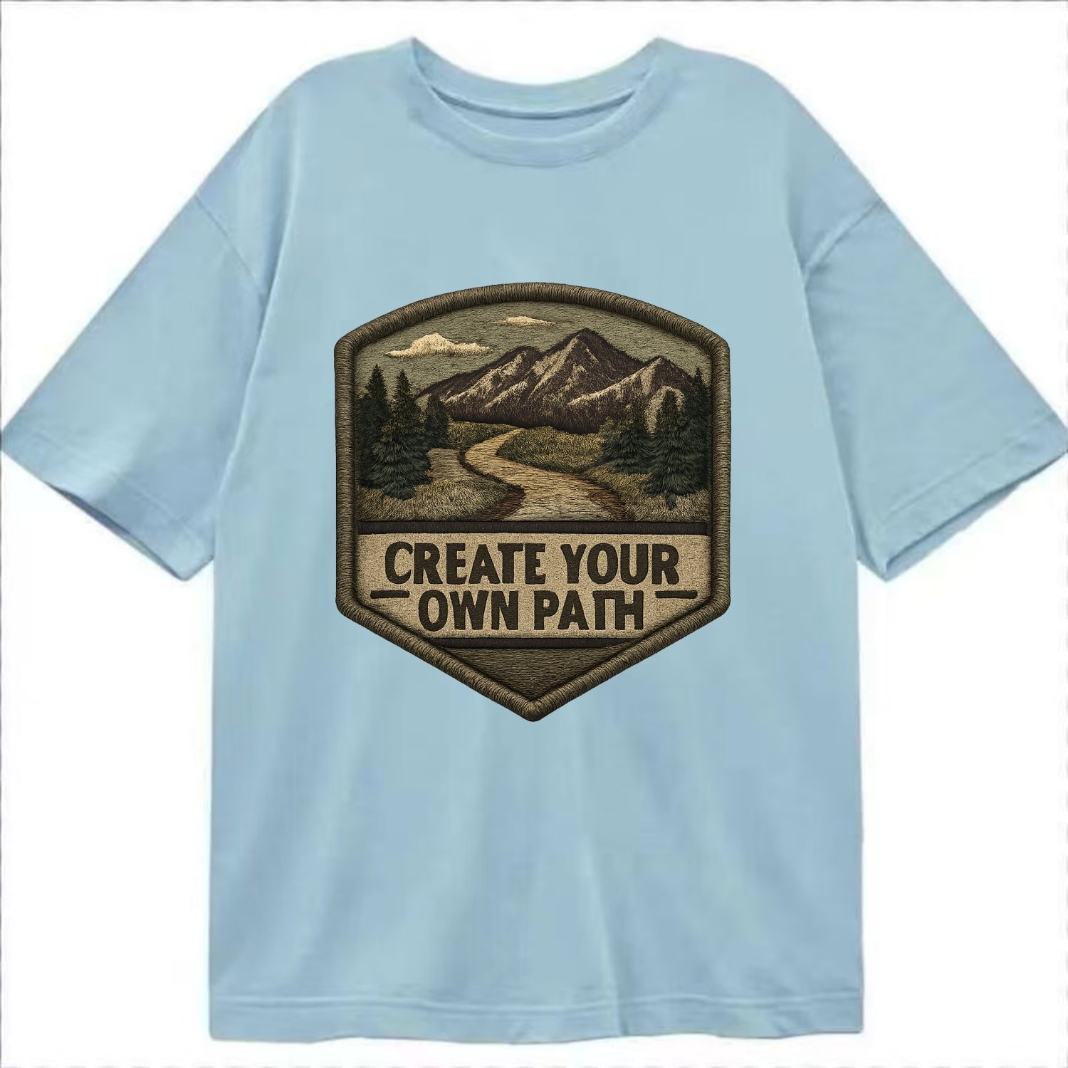 CREATE YOUR OWN PATH - trail with text in brown , independence - Classic T-shirt - Light Blue