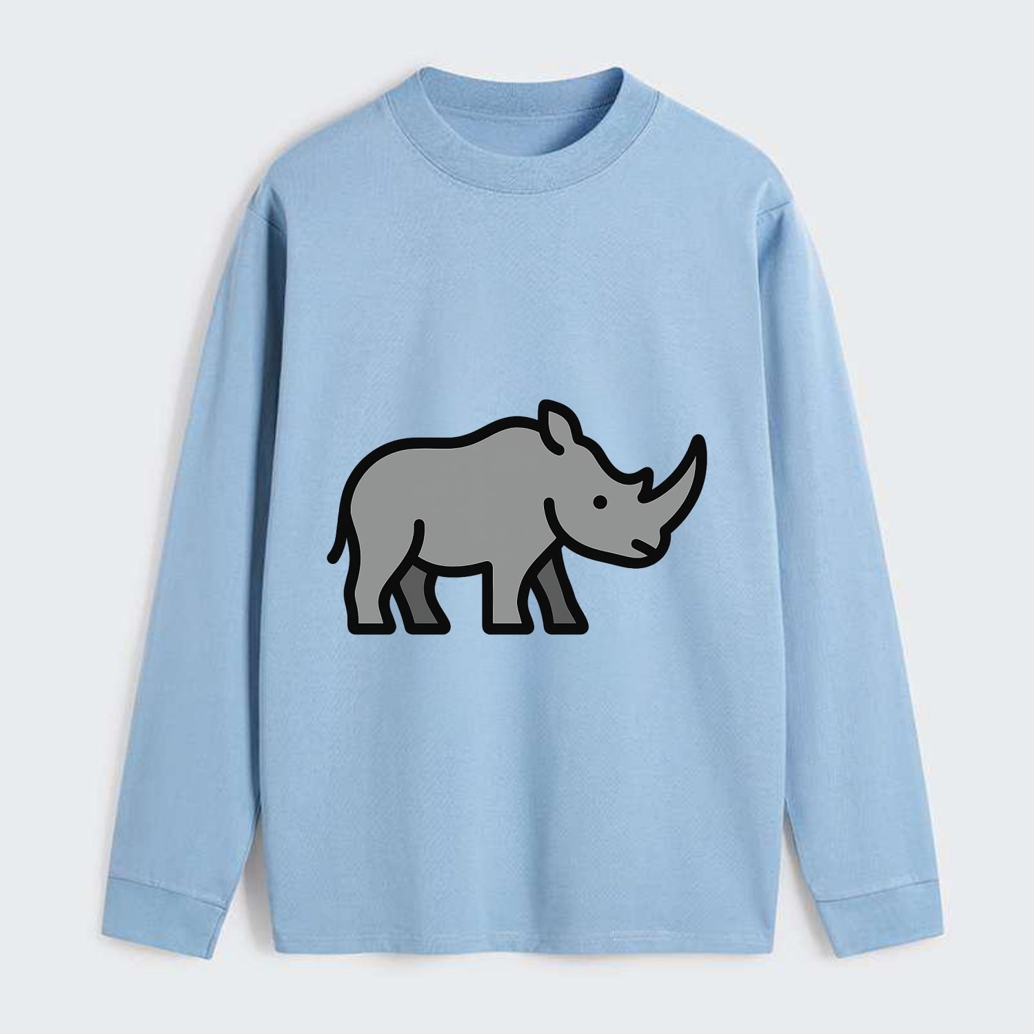 Rhinoceros - Gray with horn flat side profile - Classic Long Sleeve Shirt - Light Blue