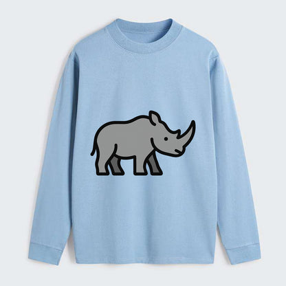 Rhinoceros - Gray with horn flat side profile - Classic Long Sleeve Shirt - Light Blue