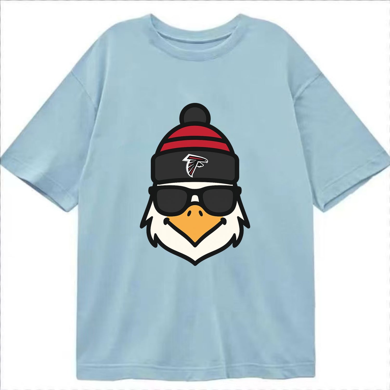Atlanta Falcon wearing Falcons red and black beanie with pom pom and wayfarer - Classic T-shirt - Light Blue