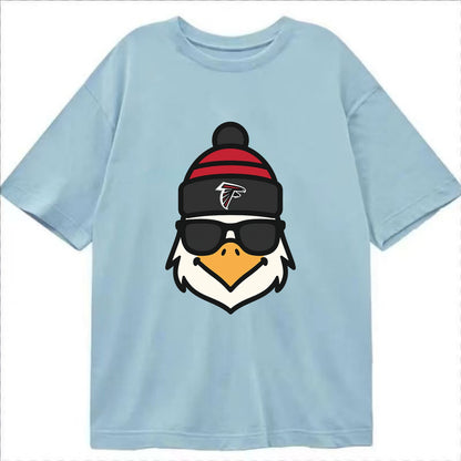 Atlanta Falcon wearing Falcons red and black beanie with pom pom and wayfarer - Classic T-shirt - Light Blue