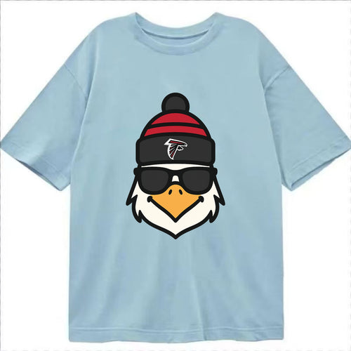 Atlanta Falcon wearing Falcons red and black beanie with pom pom and wayfarer - Classic T-shirt