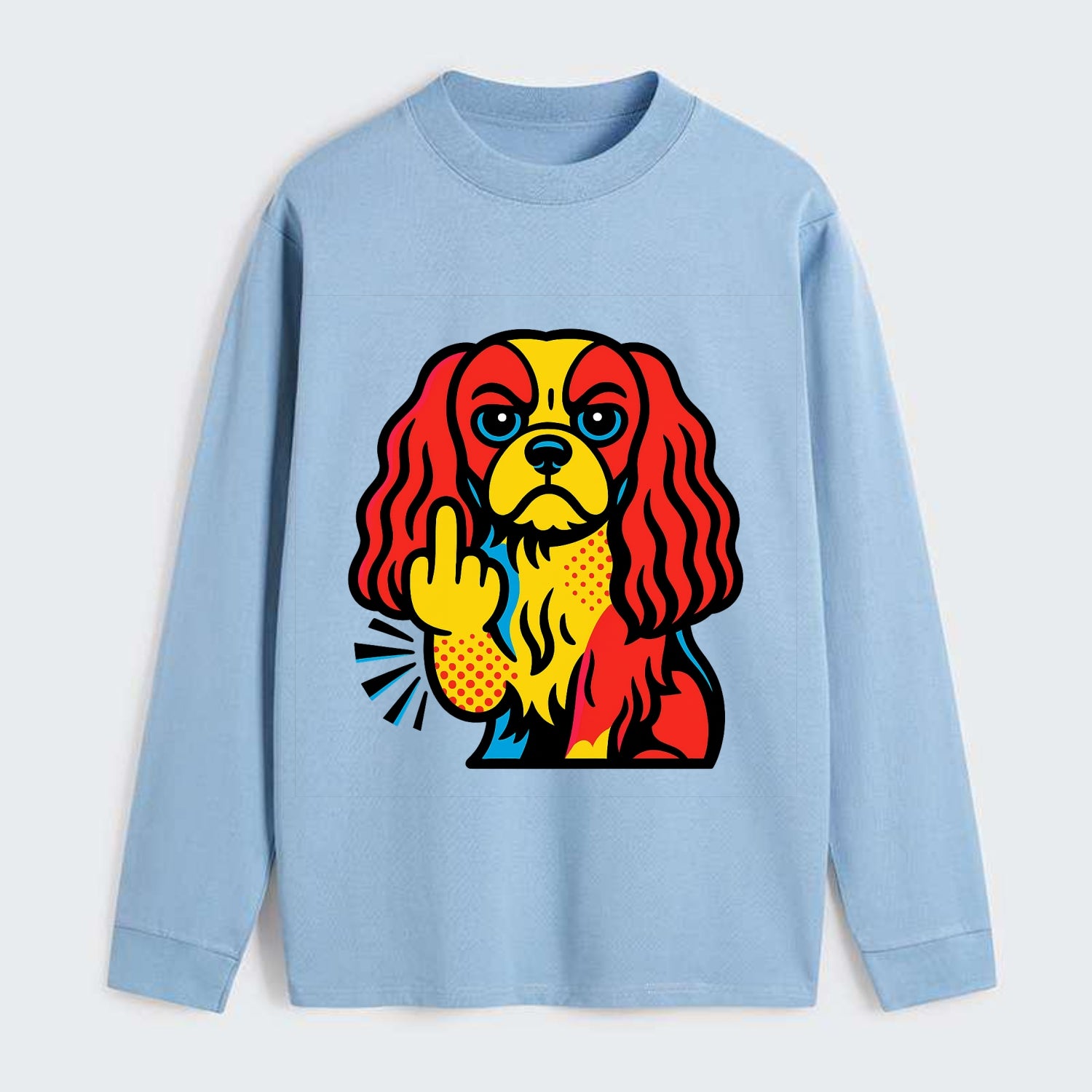 Cavalier King Charles Spaniel with long ears, regal paw giving finger - Classic Long Sleeve Shirt - Light Blue