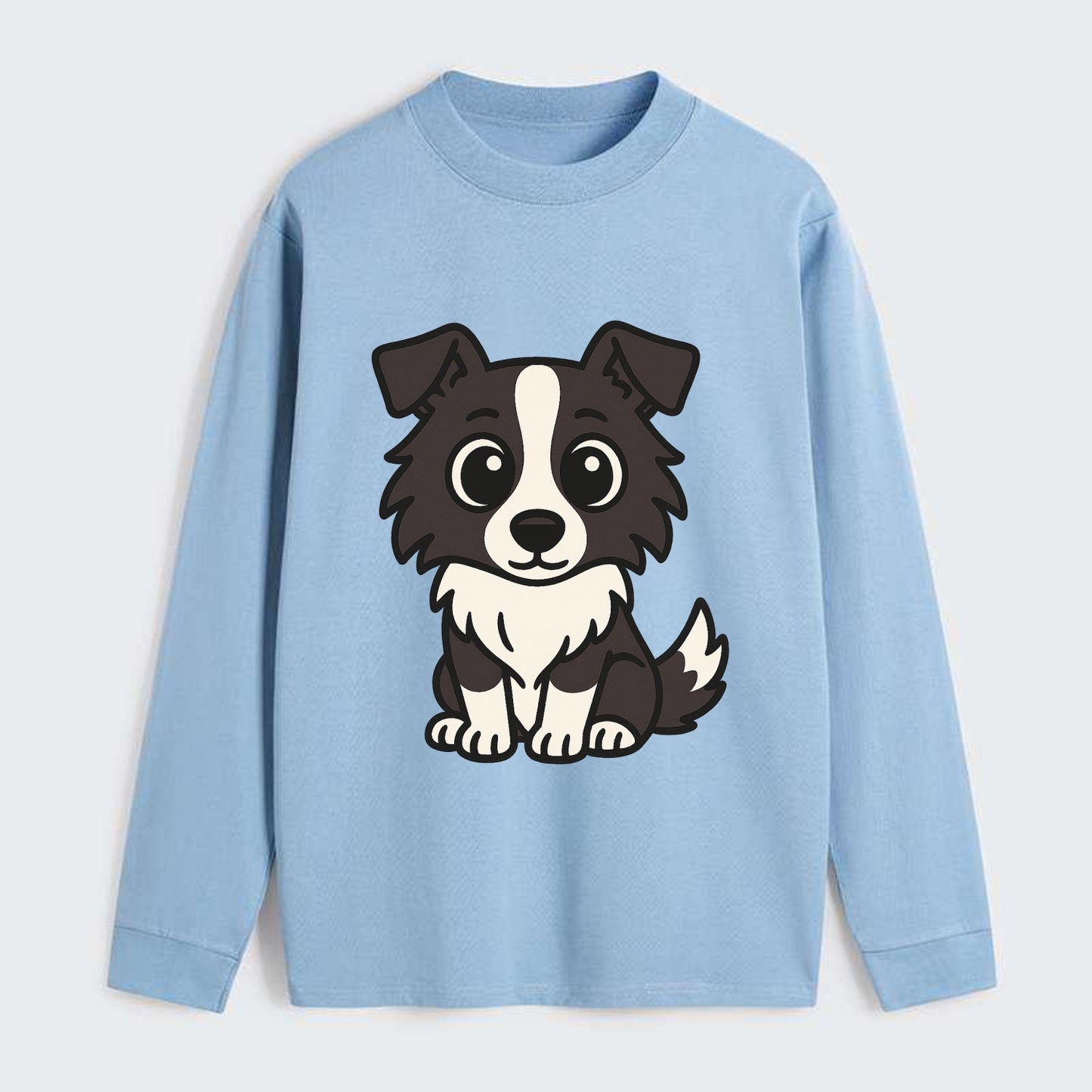 Border Collie - Intense stare sitting pose - Classic Long Sleeve Shirt - Light Blue