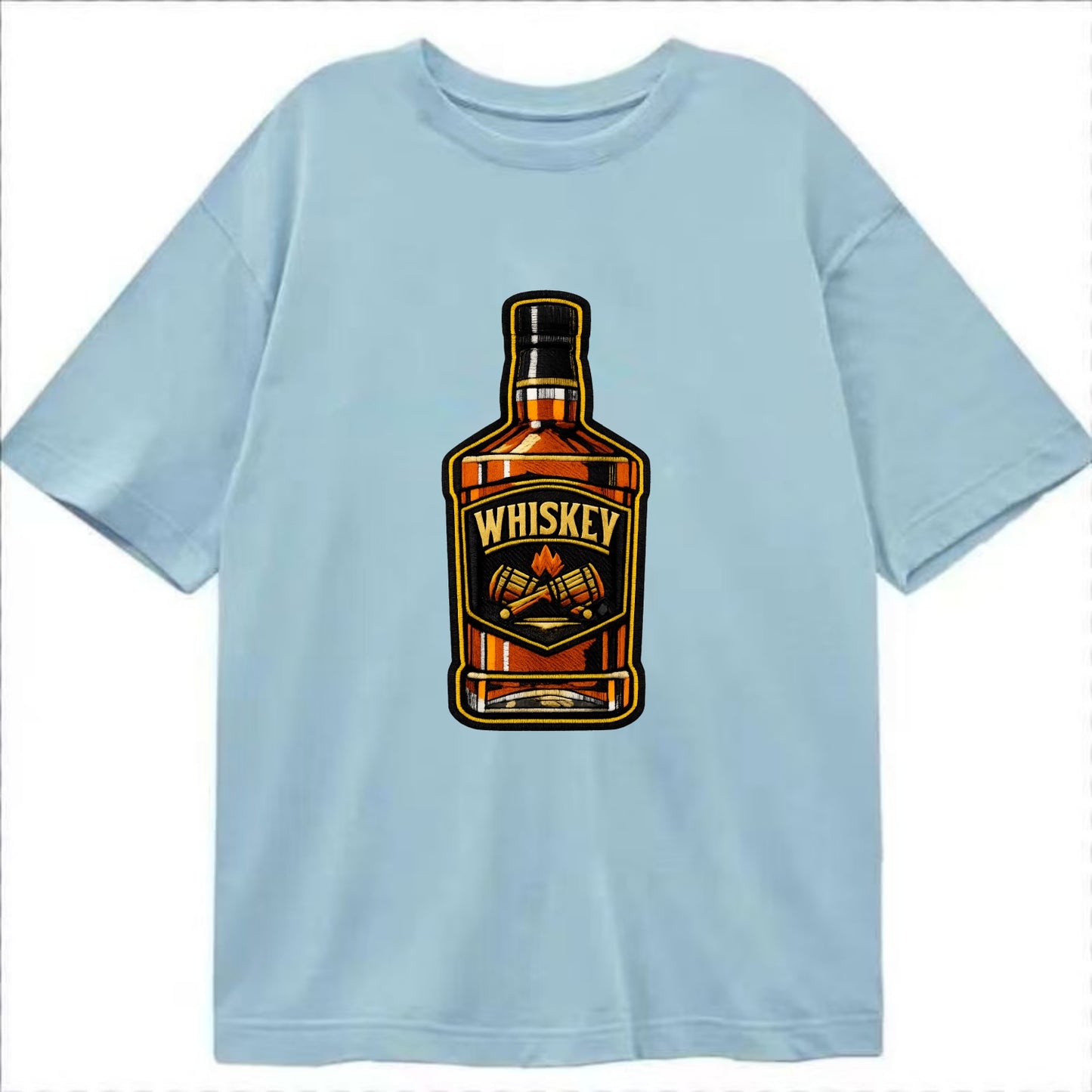 WHISKEY BOTTLE - bourbon bottle in amber and gold , spirits connoisseur - Classic T-shirt - Light Blue