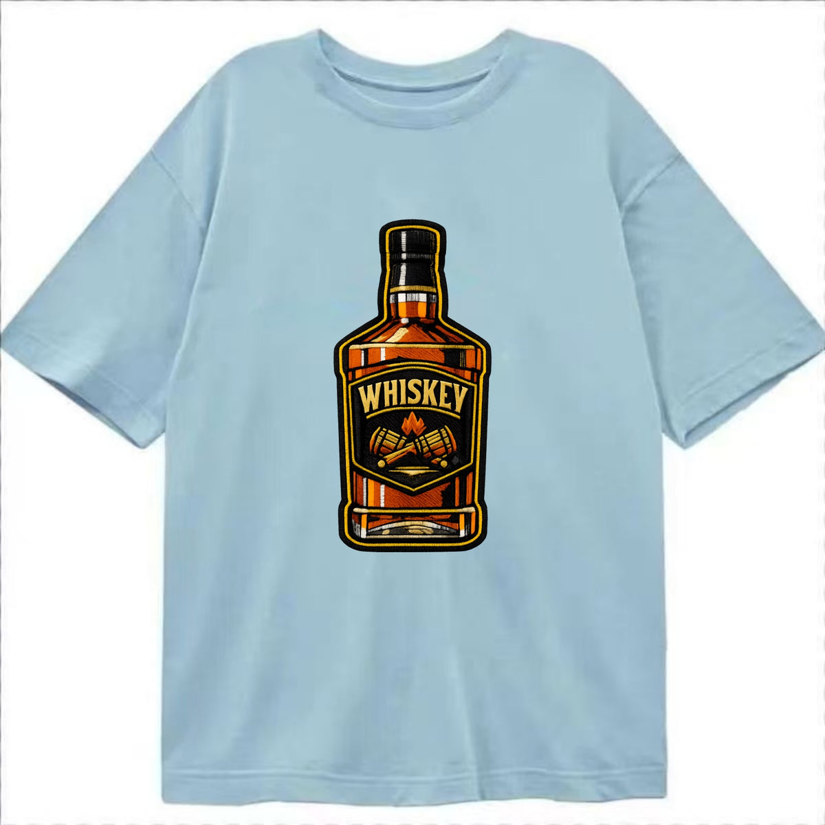 WHISKEY BOTTLE - bourbon bottle in amber and gold , spirits connoisseur - Classic T-shirt - Light Blue