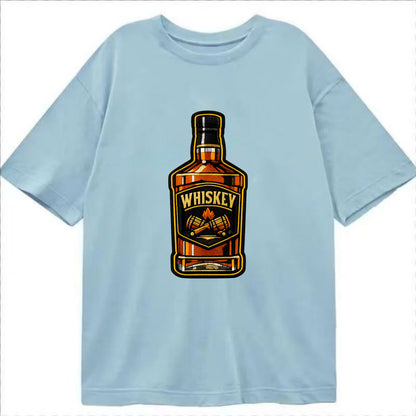 WHISKEY BOTTLE - bourbon bottle in amber and gold , spirits connoisseur - Classic T-shirt - Light Blue