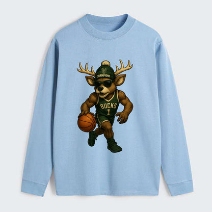 Milwaukee Buck Deer wearing Bucks green and cream beanie with antlers - Classic Long Sleeve Shirt - Light Blue