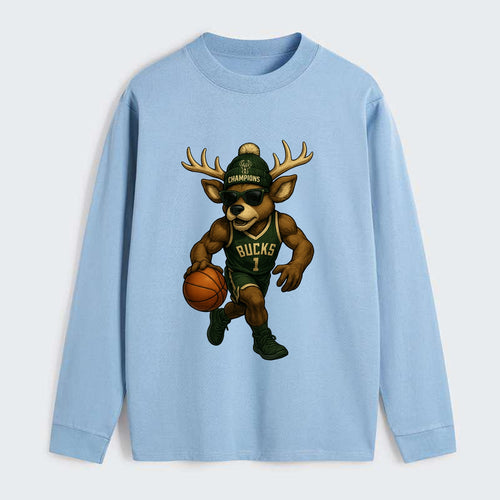 Milwaukee Buck Deer wearing Bucks green and cream beanie with antlers - Classic Long Sleeve Shirt