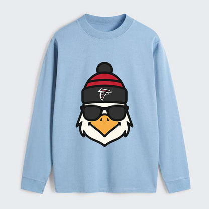 Atlanta Falcon wearing Falcons red and black beanie with pom pom and - Classic Long Sleeve Shirt - Light Blue