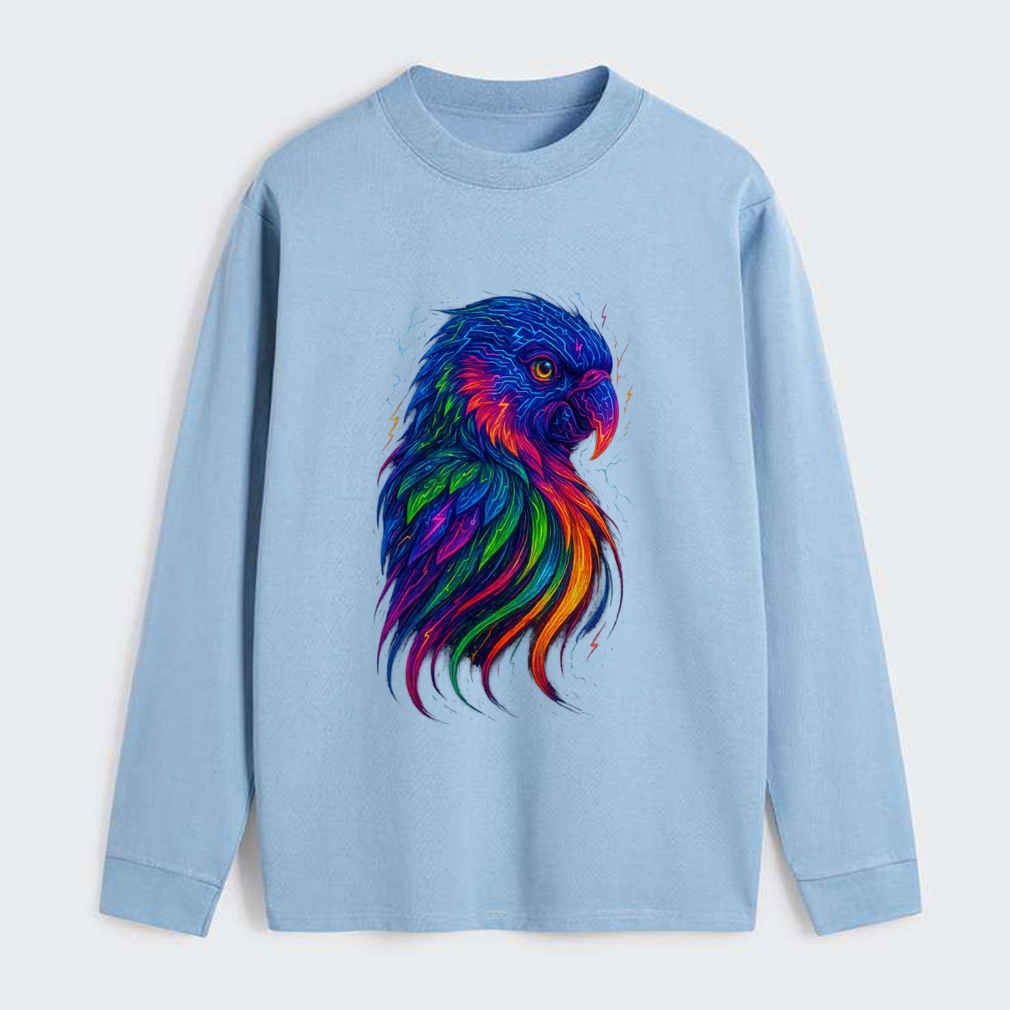 Vibrant parrot with feathers flowing into tropical rainbow streams, - Classic Long Sleeve Shirt - Light Blue
