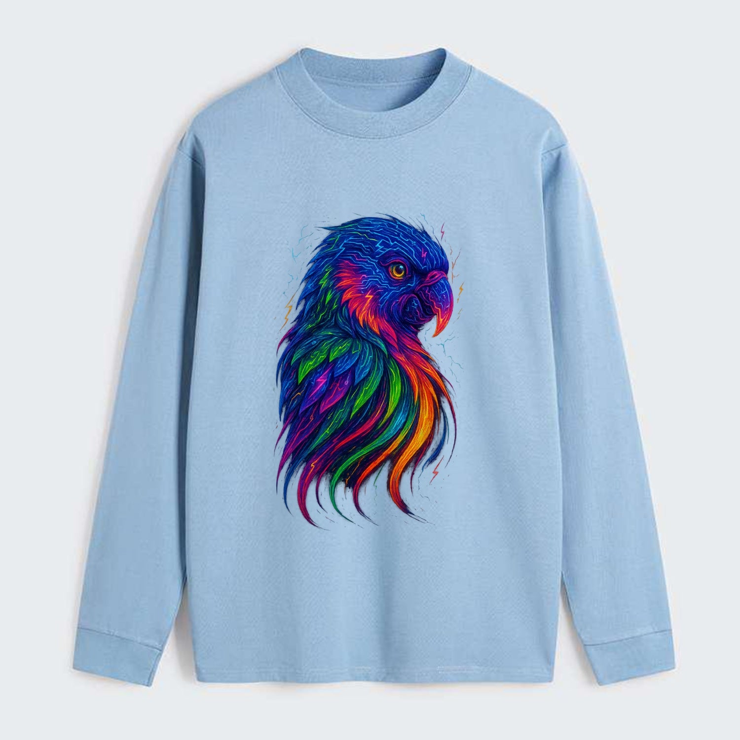 Vibrant parrot with feathers flowing into tropical rainbow streams, - Classic Long Sleeve Shirt - Light Blue