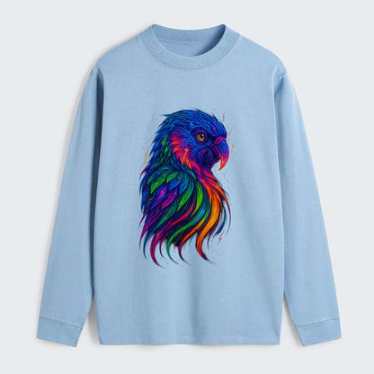 Vibrant parrot with feathers flowing into tropical rainbow streams, - Classic Long Sleeve Shirt - Light Blue
