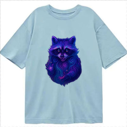 Playful raccoon with mask swirling in hypnotic patterns, neon purple and green - Classic T-shirt - Light Blue