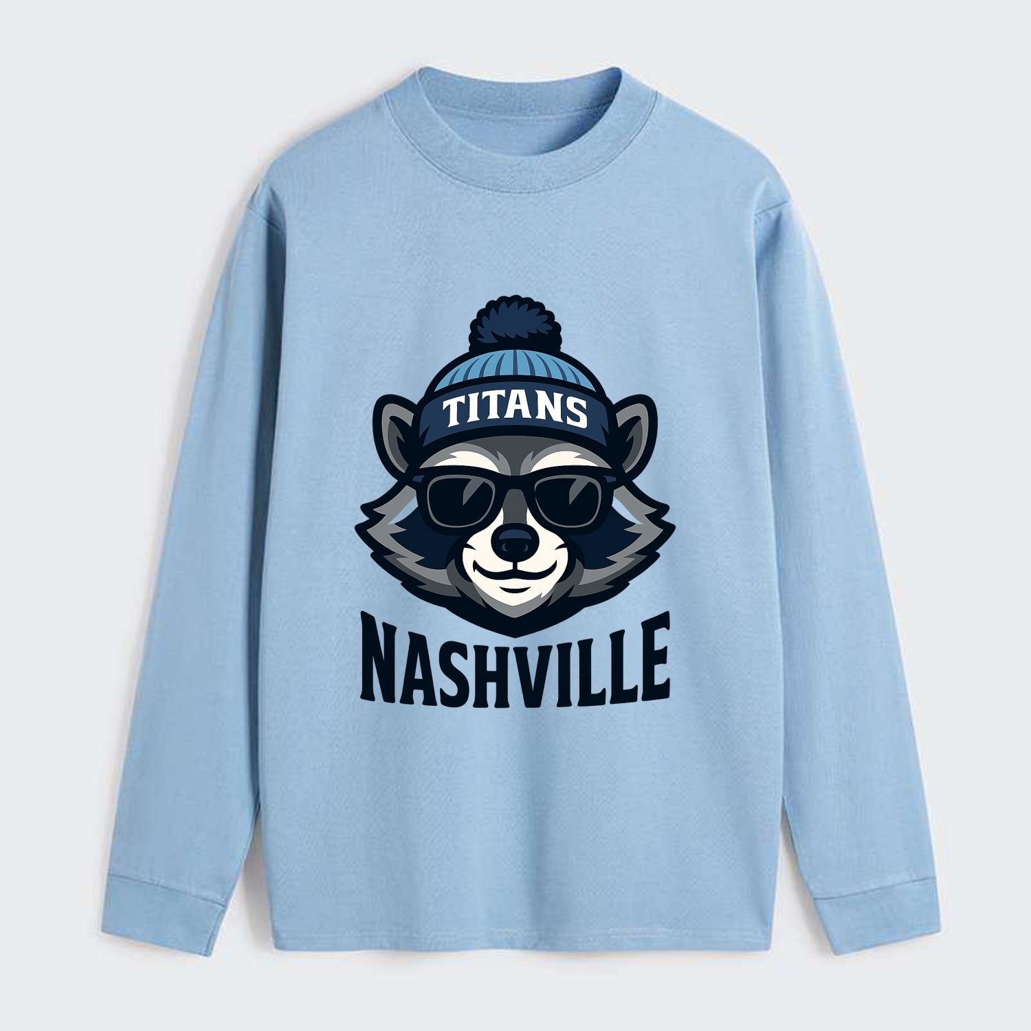 Nashville Raccoon wearing Titans navy and light blue beanie with pom - Classic Long Sleeve Shirt - Light Blue