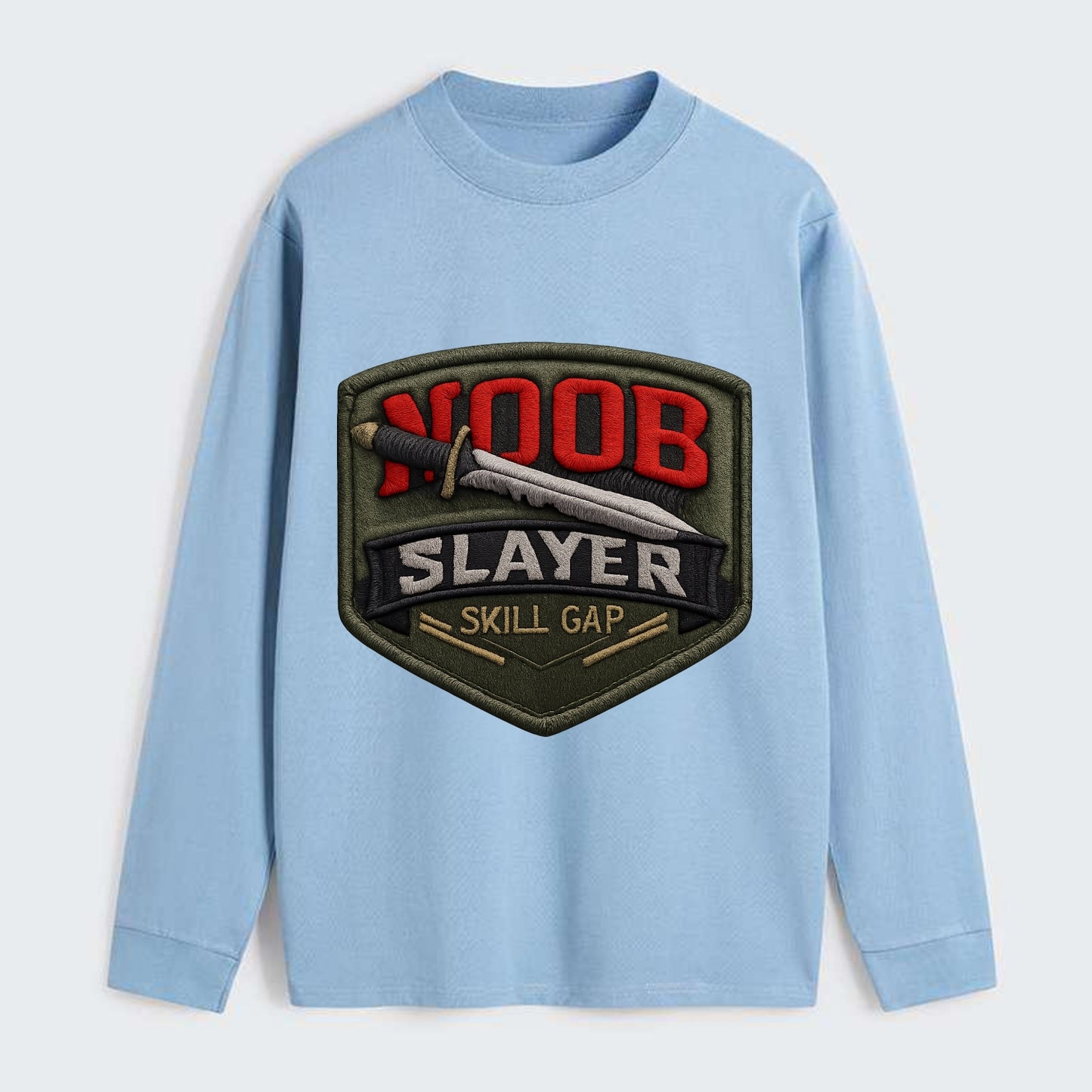 NOOB SLAYER - sword through noob text in red and silver , skill gap - Classic Long Sleeve Shirt - Light Blue
