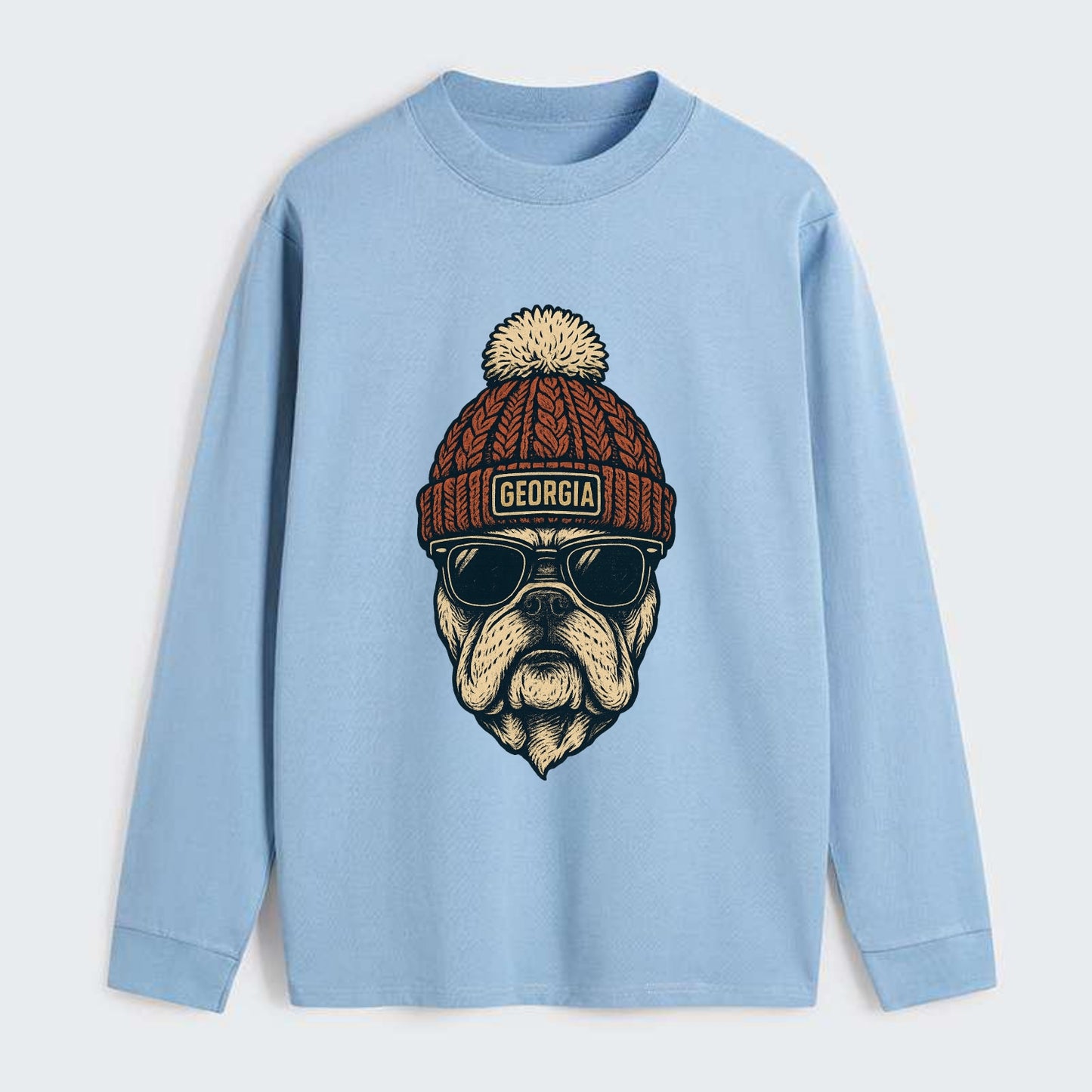 Athens Bulldog wearing Georgia beanie wi - Classic Long Sleeve Shirt - Light Blue