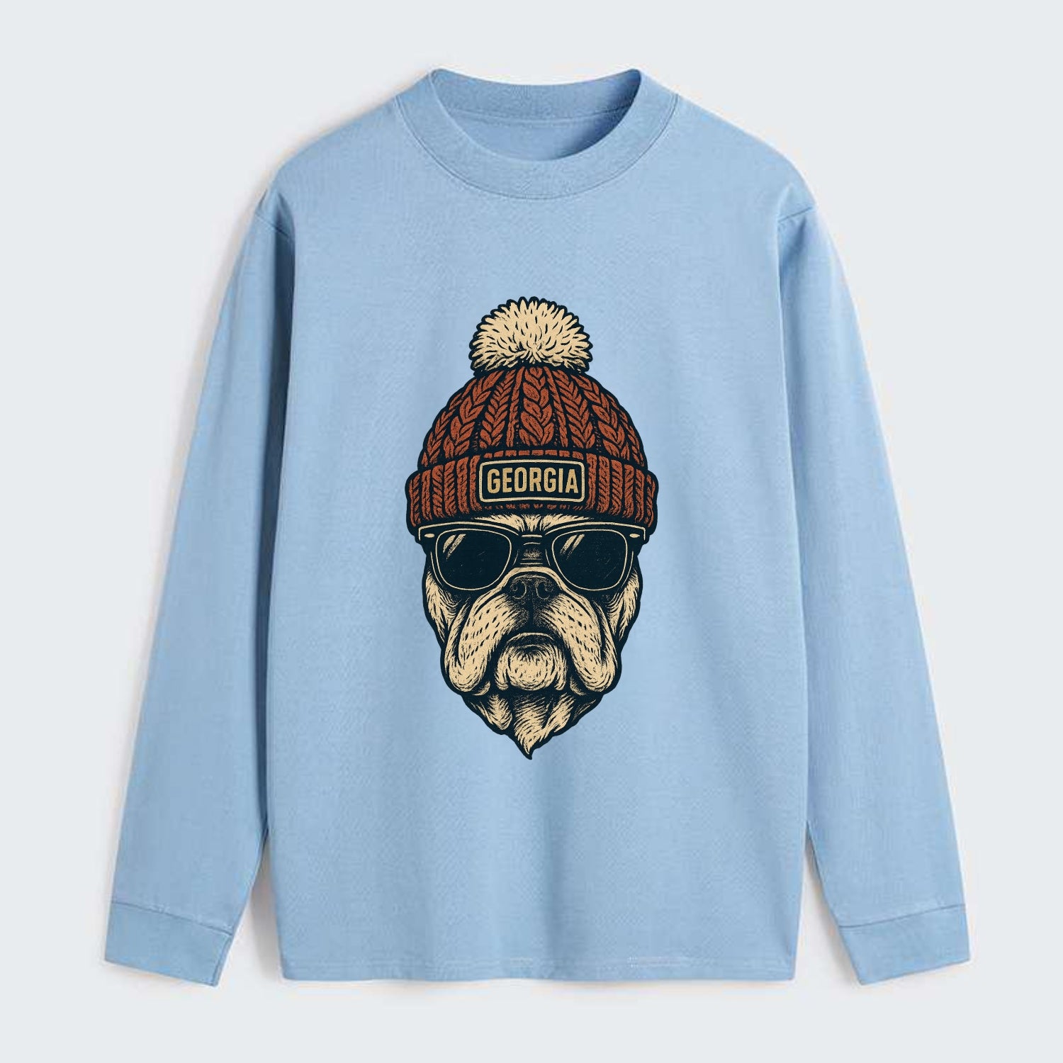 Athens Bulldog wearing Georgia beanie wi - Classic Long Sleeve Shirt - Light Blue