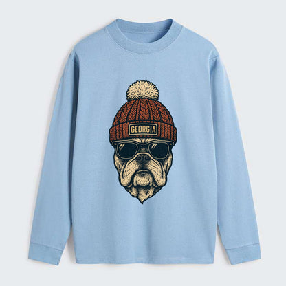Athens Bulldog wearing Georgia beanie wi - Classic Long Sleeve Shirt - Light Blue
