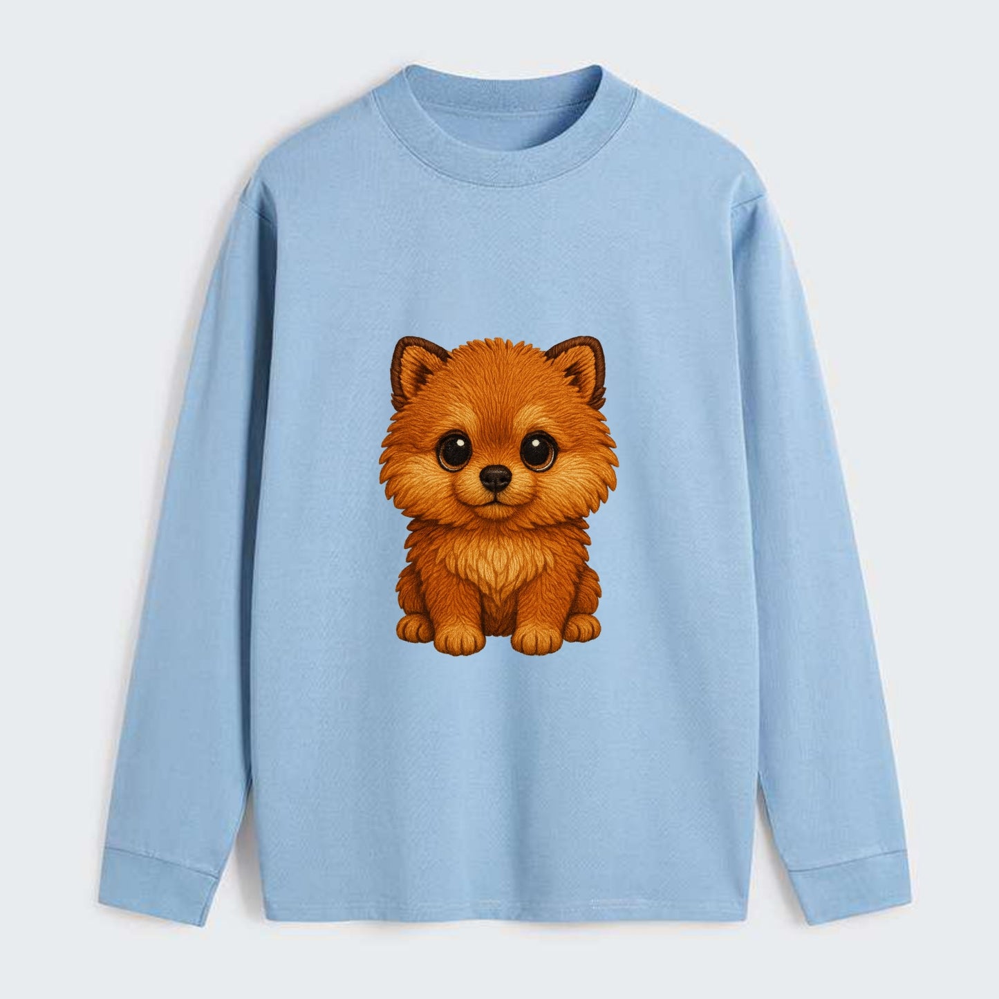 Baby Pomeranian Puppy - fluffy orange ball, fox face, tiny body, bright - Classic Long Sleeve Shirt - Light Blue