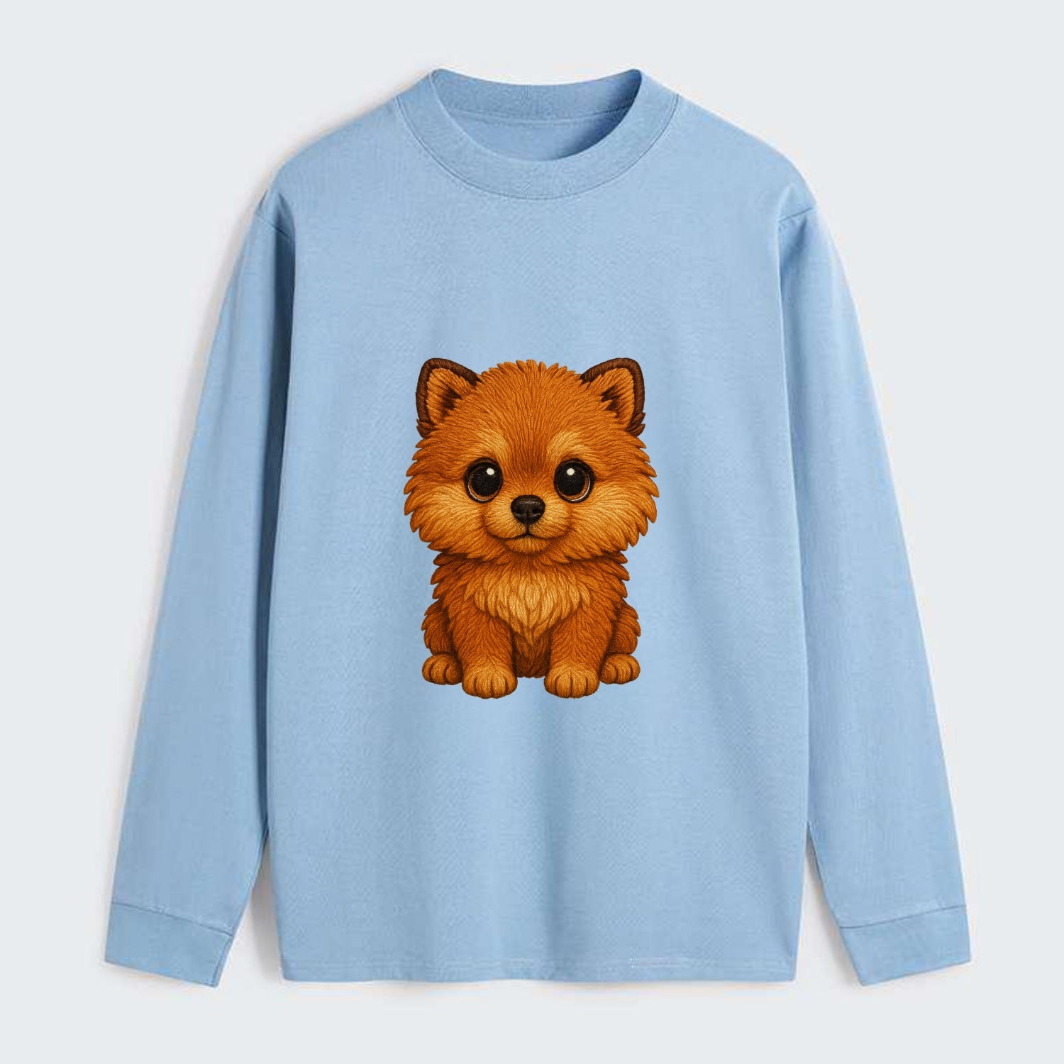 Baby Pomeranian Puppy - fluffy orange ball, fox face, tiny body, bright - Classic Long Sleeve Shirt - Light Blue