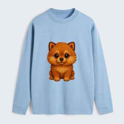 Baby Pomeranian Puppy - fluffy orange ball, fox face, tiny body, bright - Classic Long Sleeve Shirt - Light Blue