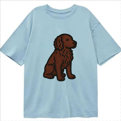 Boykin Spaniel - Rich chocolate brown wavy coat embroidered sitting pose - Classic T-shirt - Light Blue