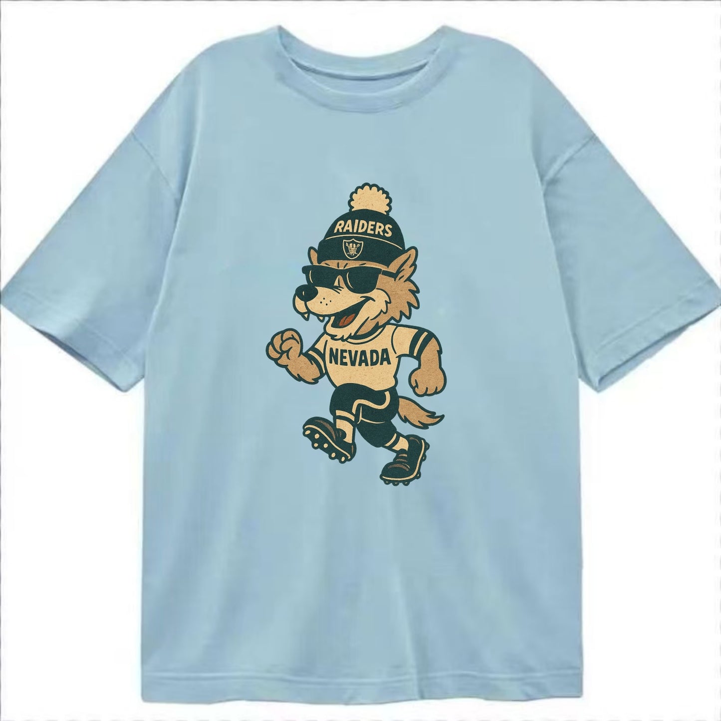 Nevada Wolf wearing Raiders beanie with outlaw patch and wayfarer sunglasses - Classic T-shirt - Light Blue