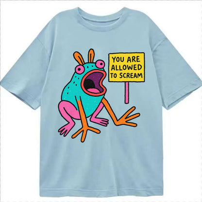 YOU ARE ALLOWED TO SCREAM | Open-mouthed frog mid-scream - Classic T-shirt - Light Blue