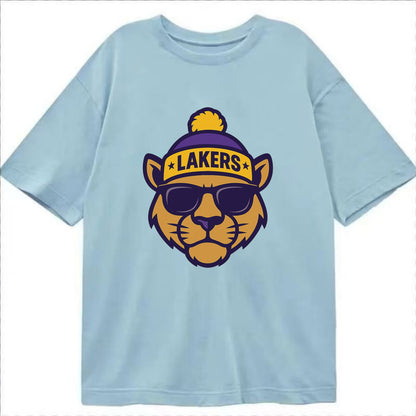 LA Mountain Lion wearing Lakers purple and gold beanie with championship stars - Classic T-shirt - Light Blue