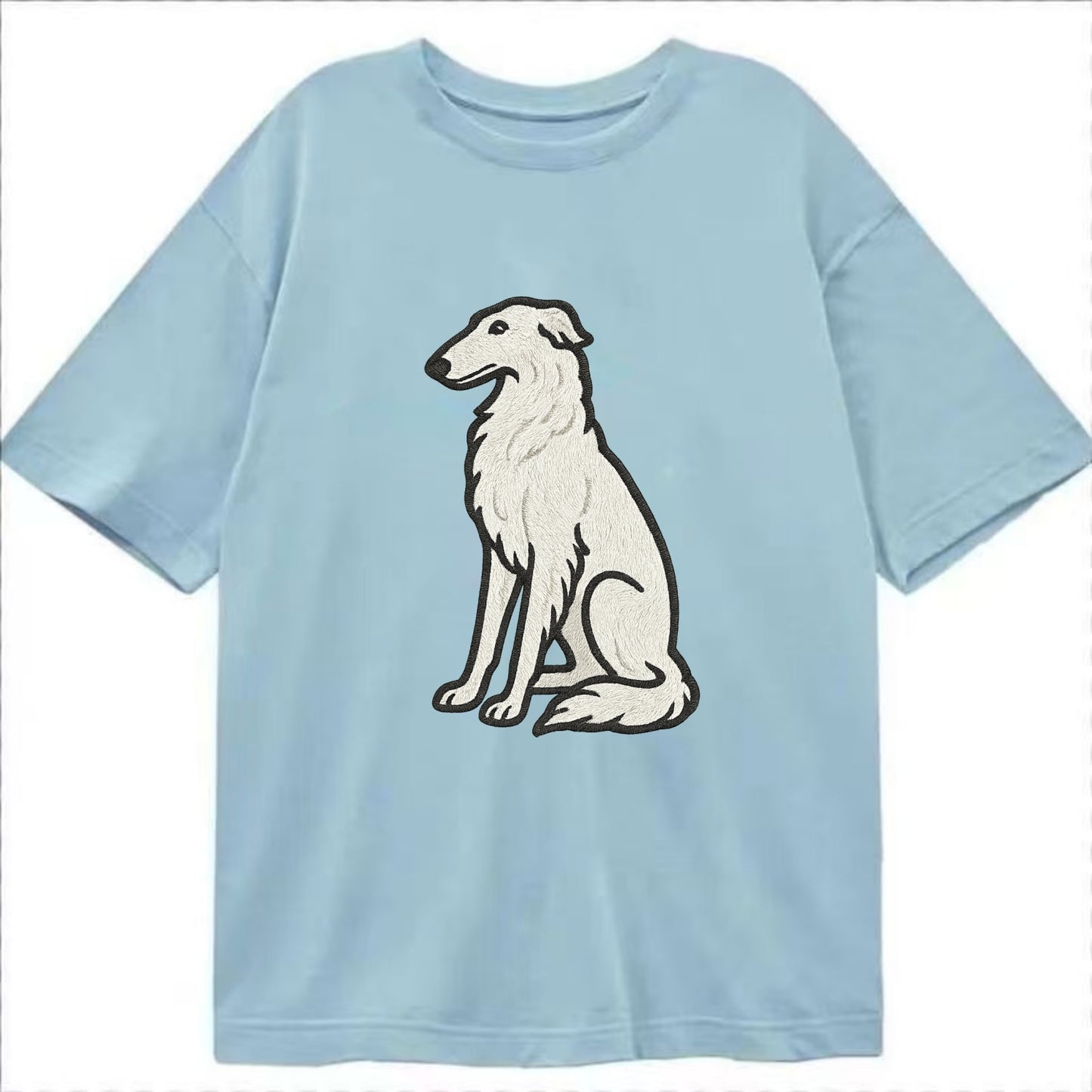Borzoi - White embroidered sitting pose - Classic T-shirt - Light Blue