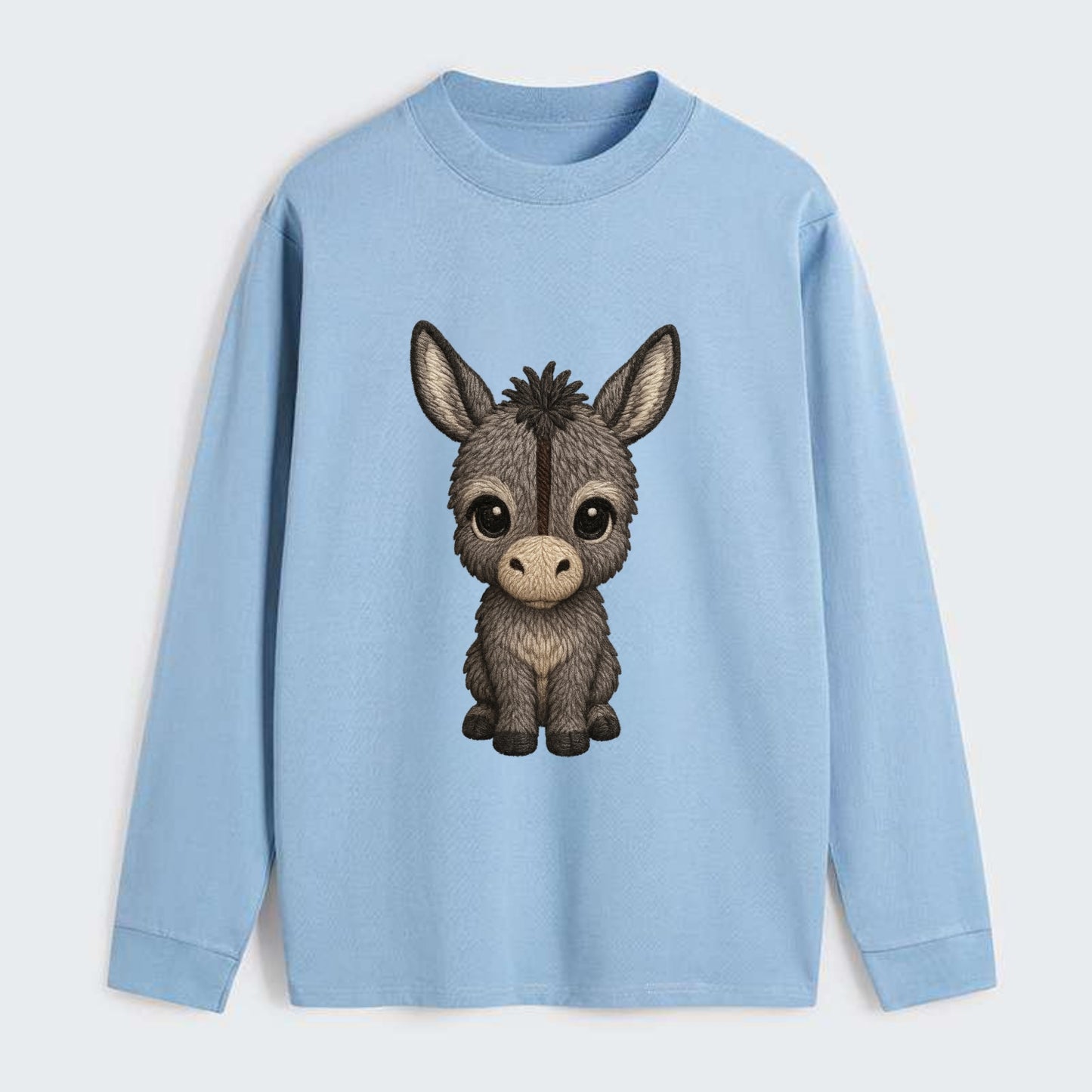 Baby Donkey Foal - gray fluffy, long ears, dark stripe, gentle eyes, - Classic Long Sleeve Shirt - Light Blue