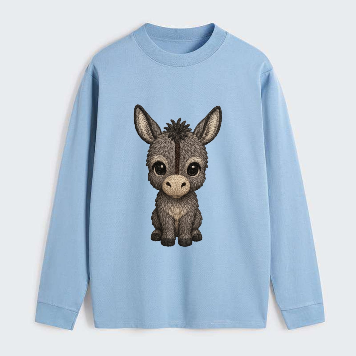 Baby Donkey Foal - gray fluffy, long ears, dark stripe, gentle eyes, - Classic Long Sleeve Shirt - Light Blue