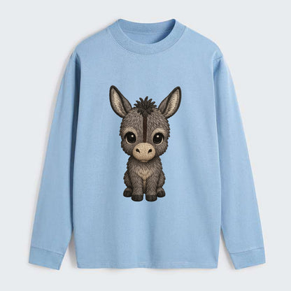 Baby Donkey Foal - gray fluffy, long ears, dark stripe, gentle eyes, - Classic Long Sleeve Shirt - Light Blue