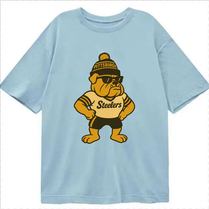 Pittsburgh Bulldog wearing Steelers black and gold beanie with pom pom and - Classic T-shirt - Light Blue