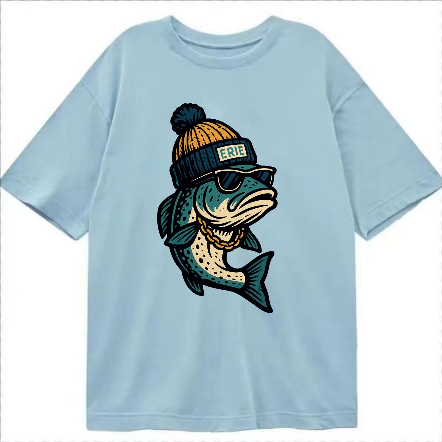 Erie Lake Trout wearing Erie beanie with - Classic T-shirt - Light Blue